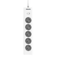Сетевой фильтр удлинитель Philips CHP2155WA/51 с пятью стандартными розетками EU, с заземлением и защитой от перегрузок, 2 м, белый