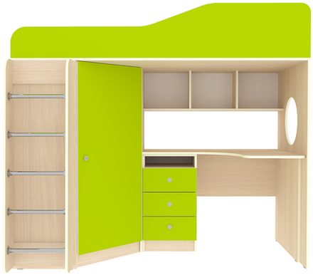 Кровать-чердак КарИВи Кадет 1 с металлической лестницей  Дуб Молочный Лайм