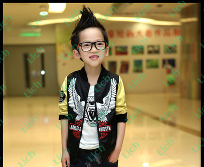 Бомбер детский с принтом орла и контрастными рукавами