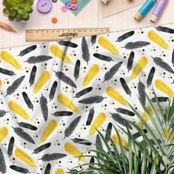 Ткань шифон черно-желтые перья