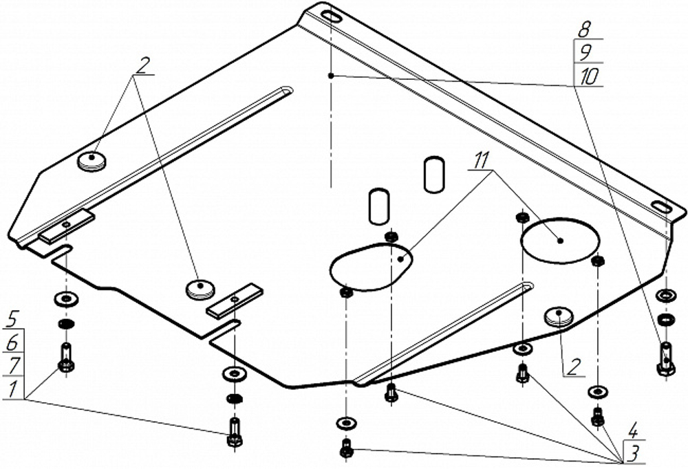 Защита картера двигателя, КПП, Масляного фильтра. 2 мм, Сталь. для Honda Civic IX 2012-2016, Motodor.00832