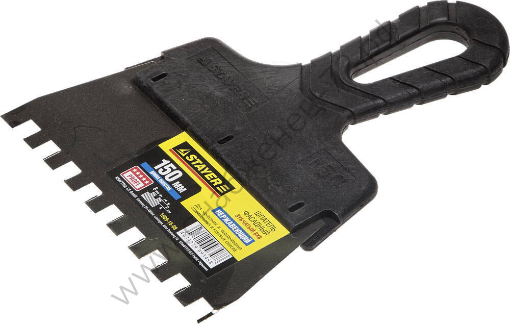 STAYER ProFLat 150 мм, зуб 8х8 мм, пластиковая ручка, зубчатый, нержавеющий, Фасадный шпатель, PROFESSIONAL (1009-15-08)