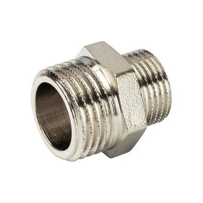 Ниппель редукционный STOUT SFT 0004 - 1/2" x 3/8" (для стальных труб, латунь никелированная)