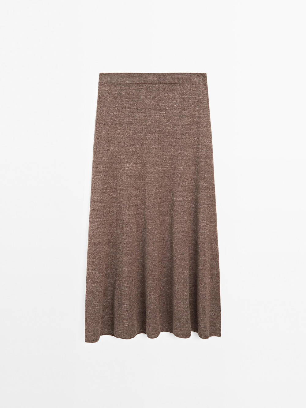 Massimo Dutti Длинная трикотажная юбка из смесового льна, коричневый