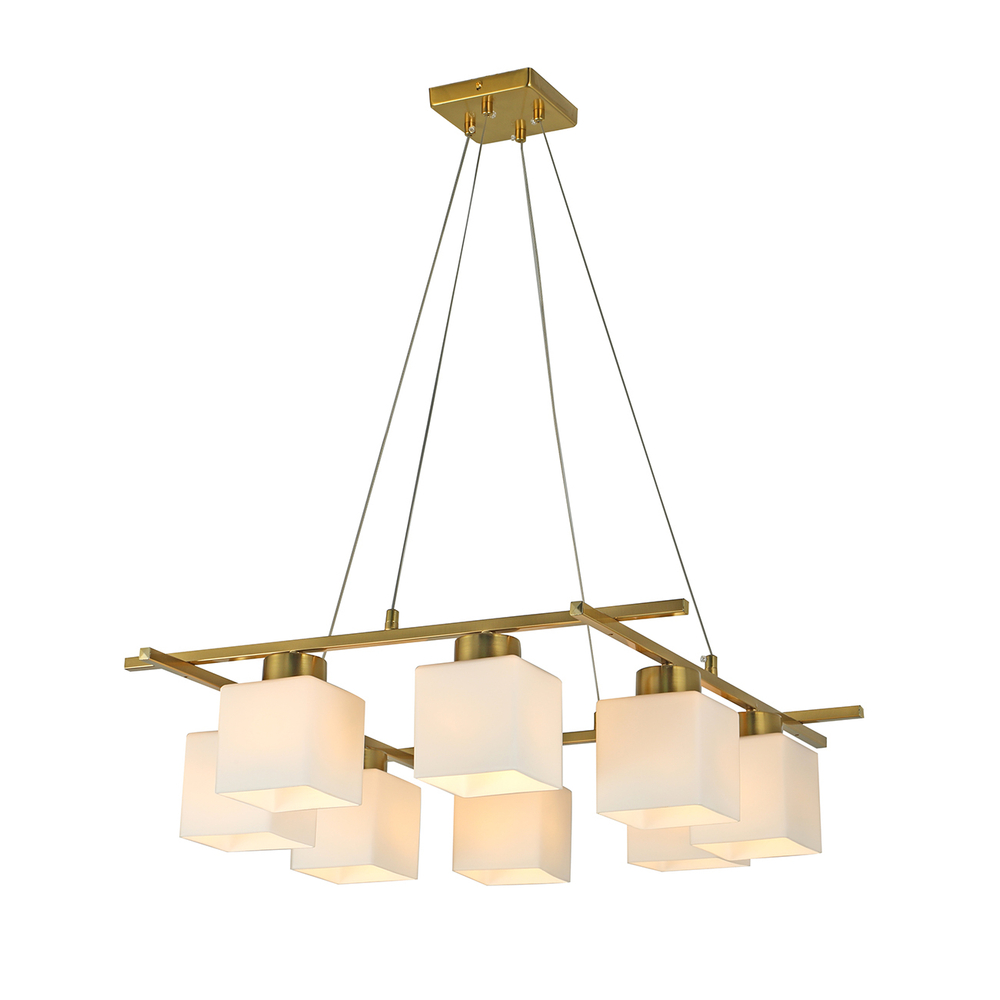 Люстра подвесная 8x40Вт E27, металл/стекло, медь, белый матовый плафон