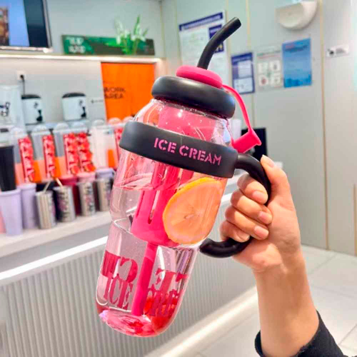 Бутылка с трубочкой 1300мл (чёрно-розовая)