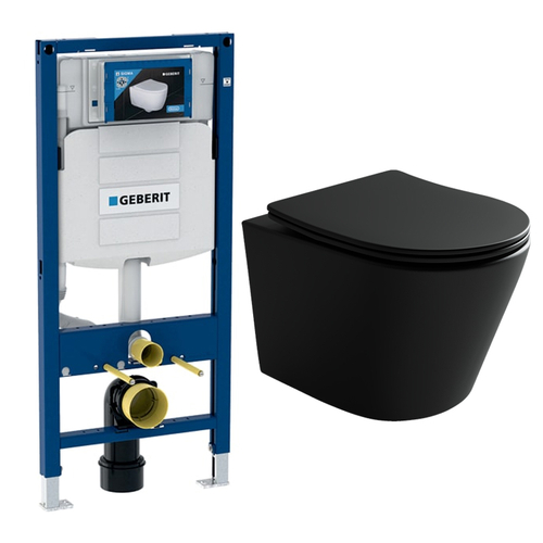 Комплект подвесной безободковый унитаз Ceramica Nova Balearica CN6000MB черный матовый с сиденьем микролифт + инсталляция Geberit Duofix UP320 111.300.00.5