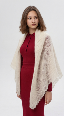 Оренбургский пуховый платок с шелком П1-130-02 экрю