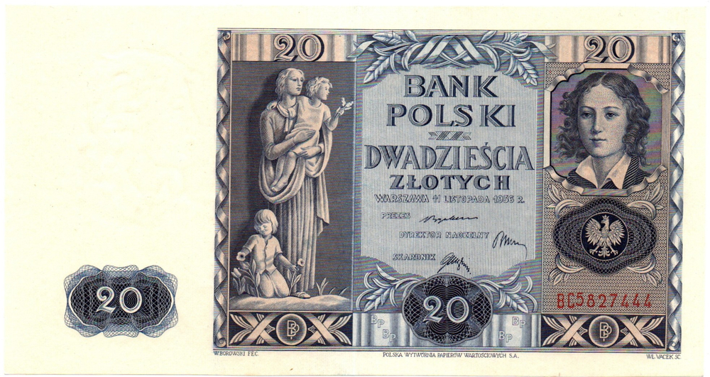 Банкнота Польша 20 злотых 1936 год