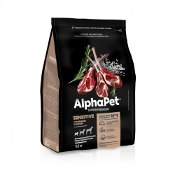 Alphapet superpremium сухой полнорационный корм для взрослых собак мелких пород с чувствительным пищеварением с ягненком и рисом - 500 г