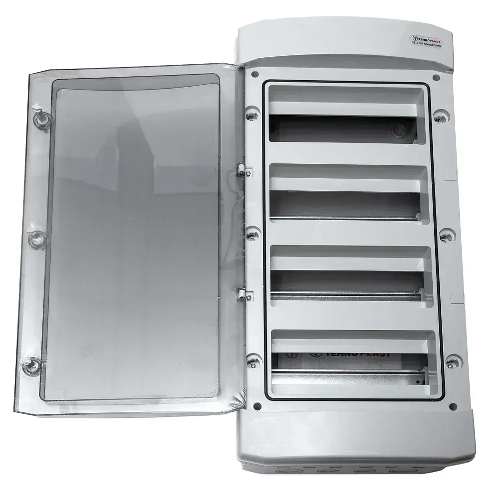 N48-D Щит электрический распределительный навесной с пластиковой полупрозрачной дверцей на 48 модулей IP65 TEHNOPLAST