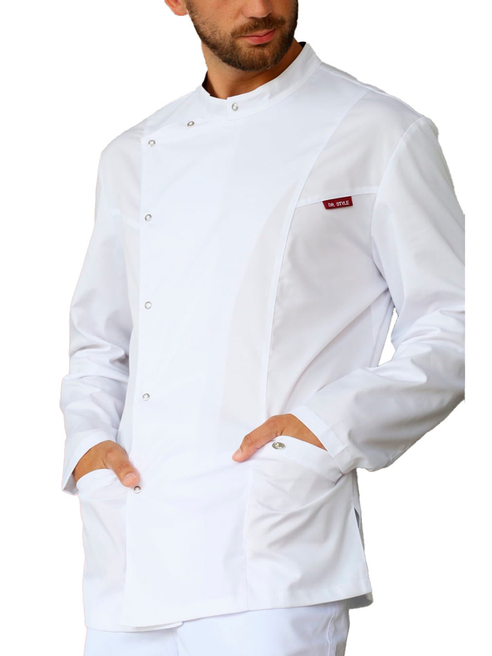 Блуза медицинская мужская Доктор стиль Олимп с асимметричной застежкой, белый, 52
