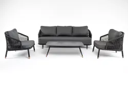 "Верона" лаунж-зона 5-местная плетеная из роупа (веревки), каркас алюминиевый темно-серый, роуп темно-серый