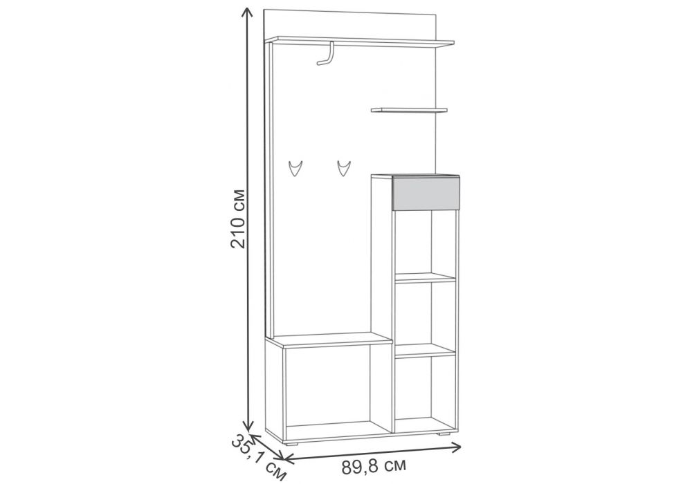 Модульная прихожая Лайн дуб серый craft K 002 PW / белый глянец пвх комплектация 1