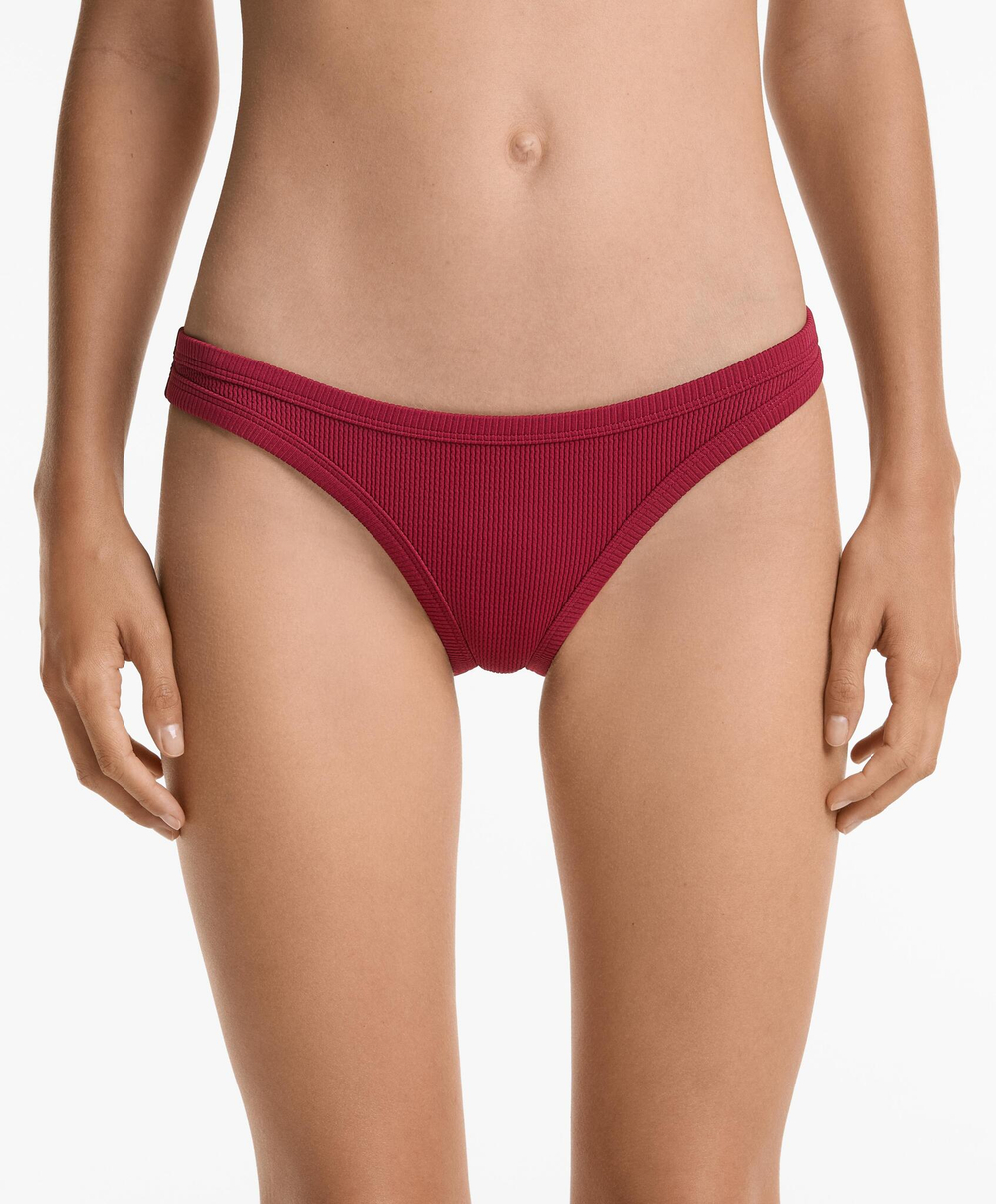 OYSHO Трусики бикини средней степени покрытия с U-образным вырезом в рубчик, малиновый