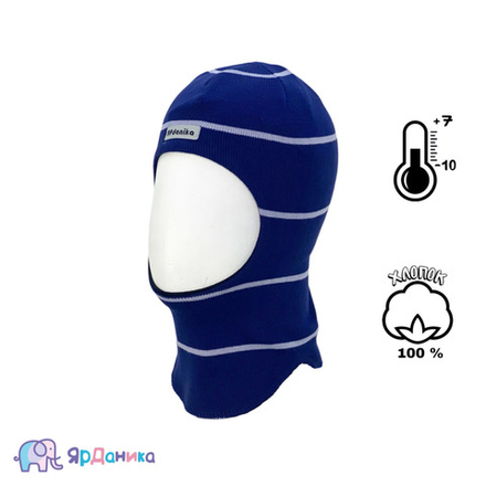 Демисезонный шлем ЯрДаника темно-синий в узкую полоску без помпонов
