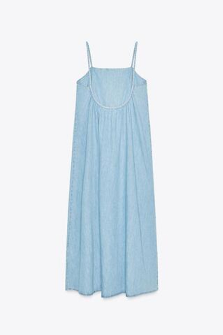 ZARA ДЖИНСОВОЕ ПЛАТЬЕ-МИДИ TRF, СИНИЙ