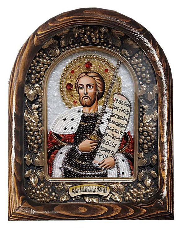 Дивеевская икона святой благоверный князь Александр Невский,коралл и бисер