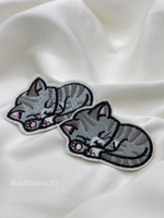 Нашивка котёнок спящий серая  6х4 см