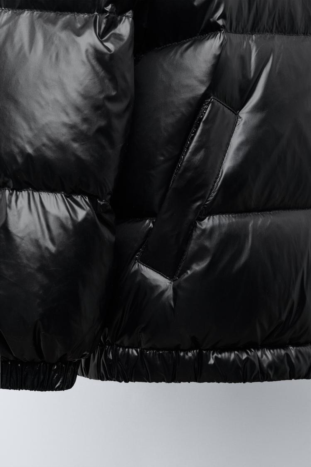 ZARA ПУХОВИК ИЗ ПЕРА И ПУХА С КАПЮШОНОМ WATER REPELLENT, ЧЕРНЫЙ