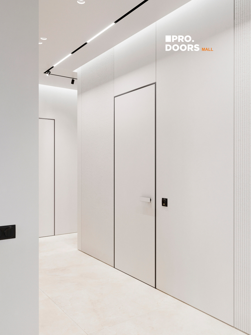 Дверь межкомнатная скрытого монтажа Invisible, Скрытая дверь под покраску с черной кромкой, Правая