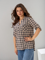 Блузка БЛ-131/клетка-бежевосиняя
