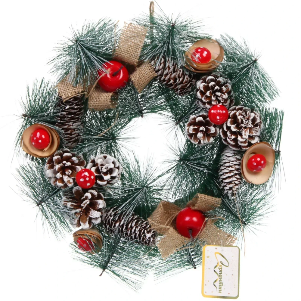 Венок декоративный «Чудо» d-30 см Леска, шишки и ягоды