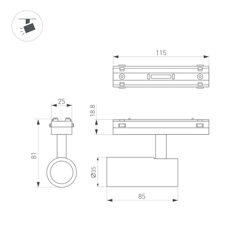 Светильник MAG-VIBE-SPOT-R35-8W Warm3000 (WH, 24 deg, 48V) (Arlight, IP20 Металл, 5 лет) 044463