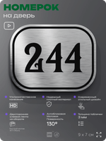 Номерок на дверь квартиры 244, для кабинета, офиса, шильдик 9 х 7 см, серебристый, Айдентика Технолоджи
