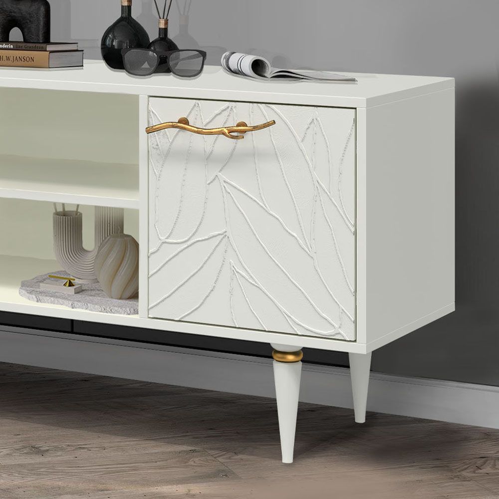 Тумба под ТВ Арт Колор leaves 117см Классик Голд Белый опал