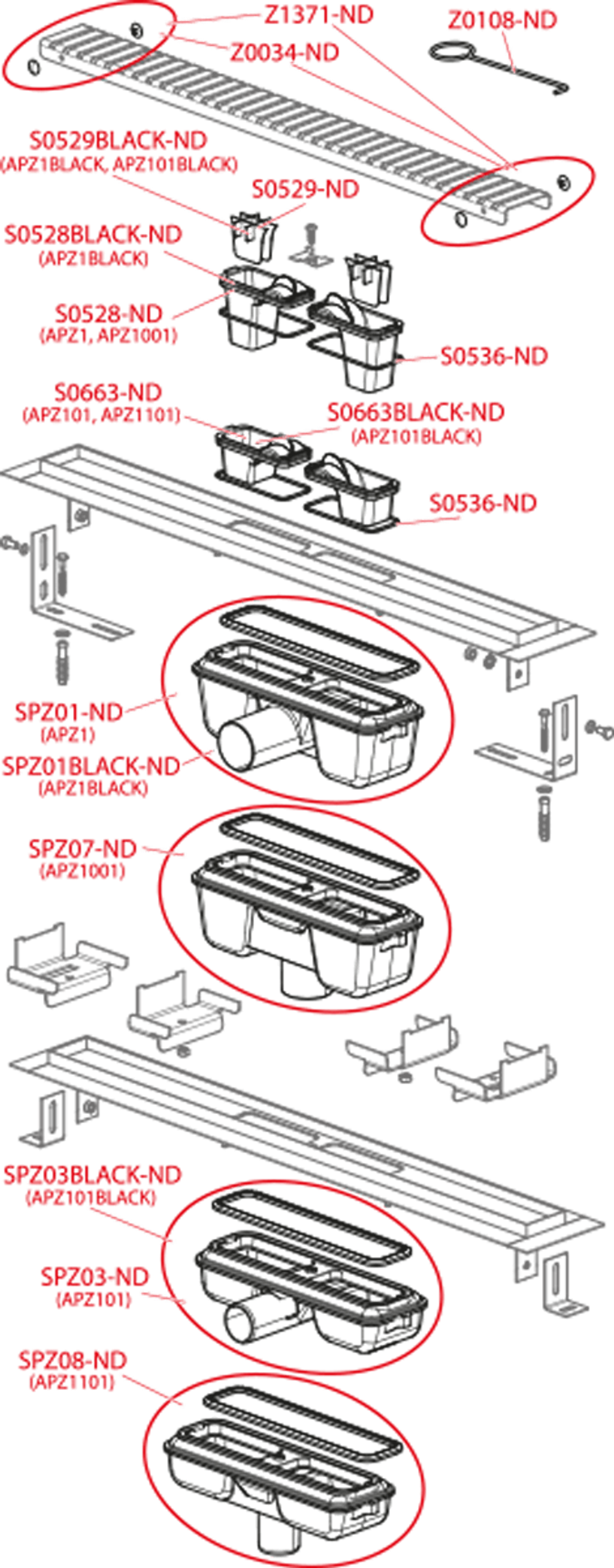 APZ1-850  Универ водоотводящий желоб для любого типа плитки