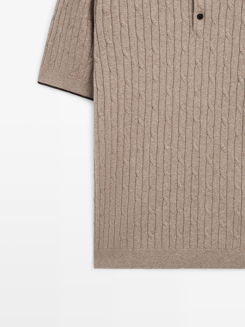 Massimo Dutti Свитер поло из смесового хлопка с узором «косы», бежевый