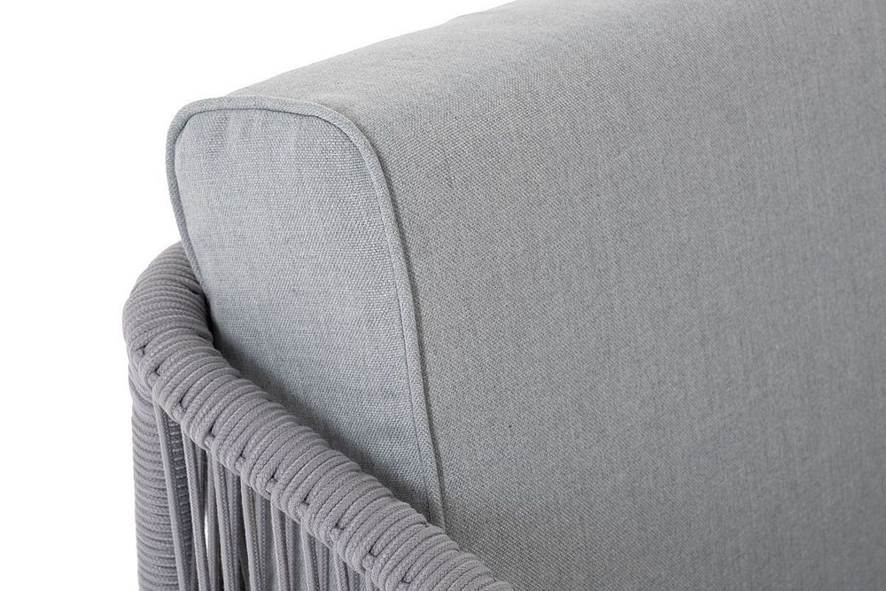 "Канны" диван модульный плетеный из роупа, каркас алюминий белый, роуп светло-серый круглый, ткань светло-серая