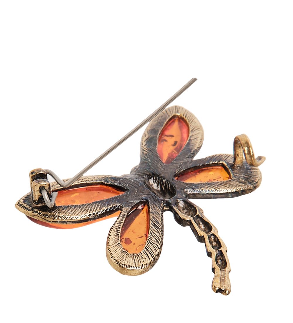 AM-1997 Брошь «Стрекоза» (латунь, янтарь)
