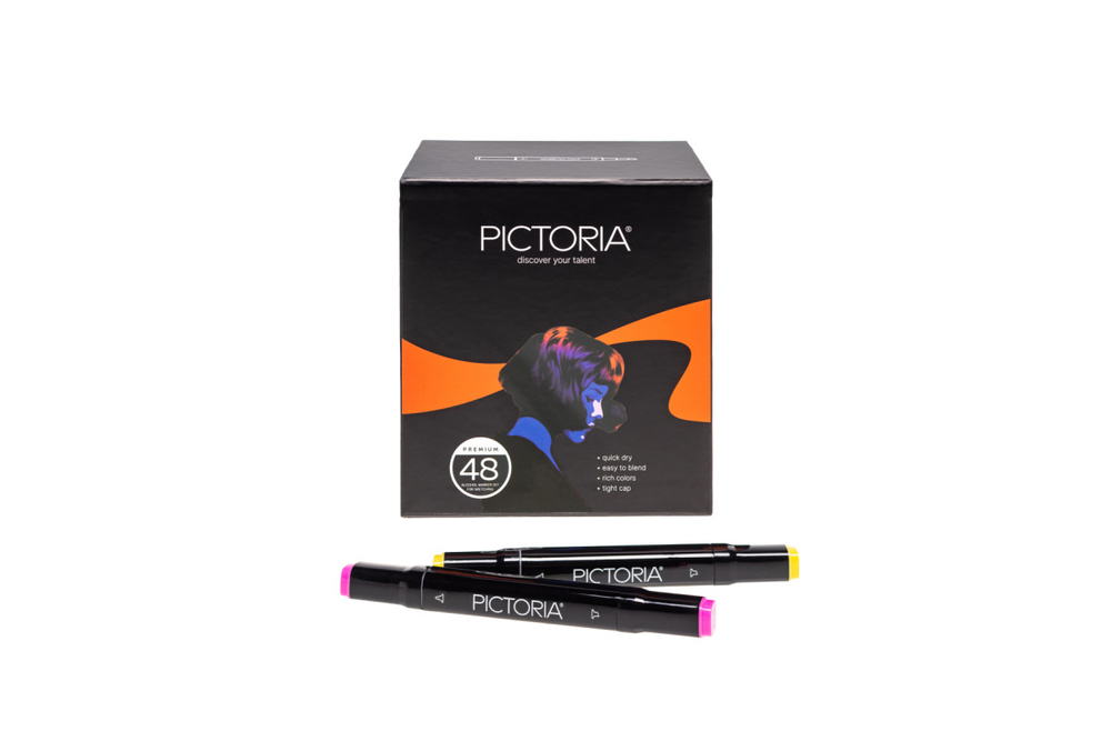 Набор двусторонних спиртовых маркеров Pictoria, для скетчинга и творчества, 48 цветов