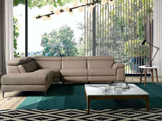 Угловой диван с реклайнером Angel Cerda 5320-L, бежевая кожа