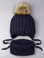 Шапка зимняя детская с помпоном и снуд