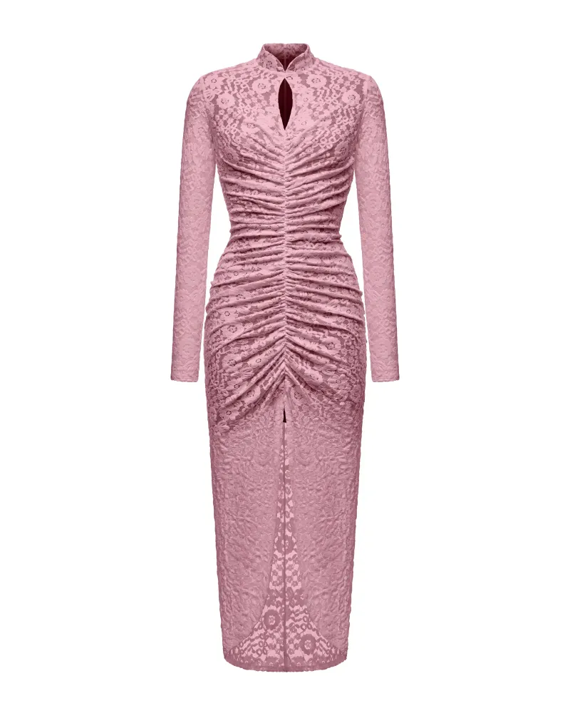 Amandina, платье миди из светло-розового кружева с длинными рукавами