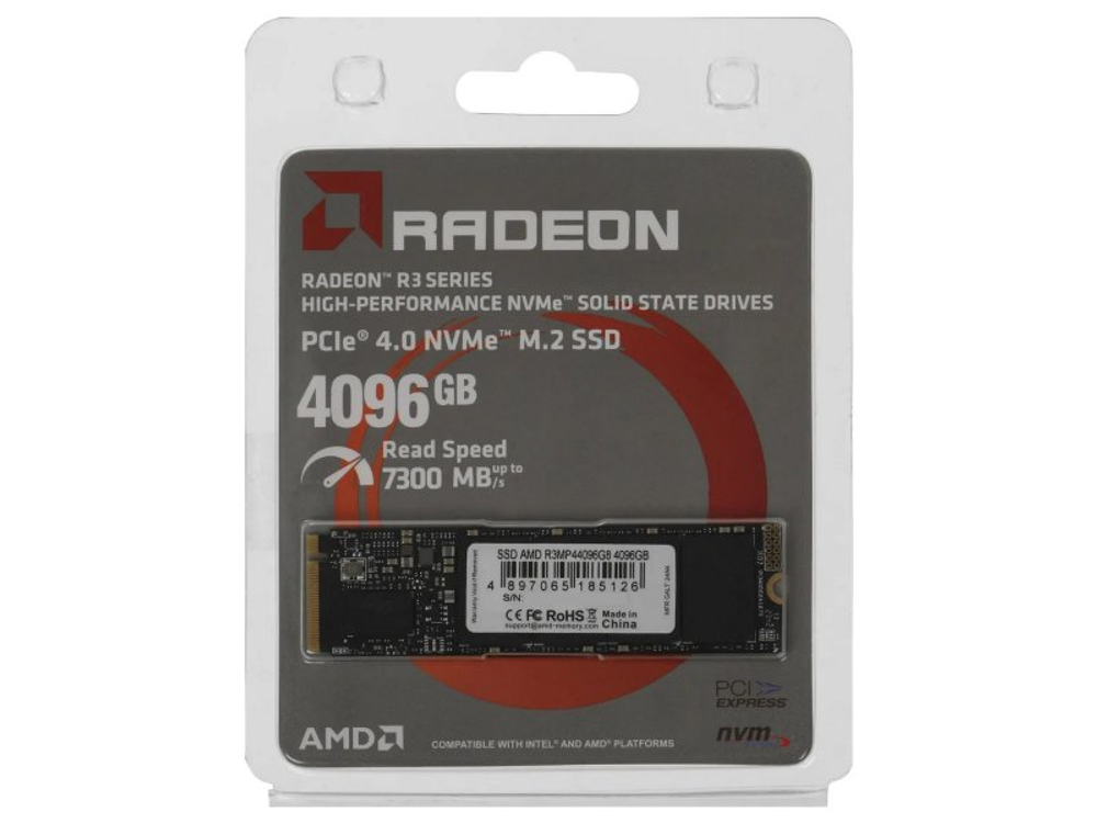 SSD накопитель AMD Radeon R3MP44096G8 4ТБ, M.2 2280, PCIe 4.0 x4, NVMe [R3MP44096G8]