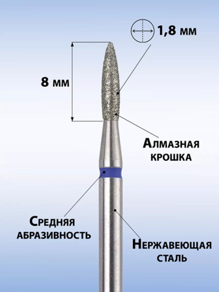 Фреза алмазная синее острое пламя 018, MANITA, 5 шт.