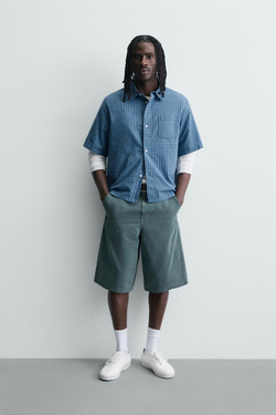 ZARA РУБАШКА В КЛЕТКУ BOXY FIT, СИНИЙ