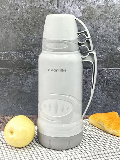 Термос 1,8 л. со стеклянной колбой Kamille KM 2032 пластиковый, 2 чашки