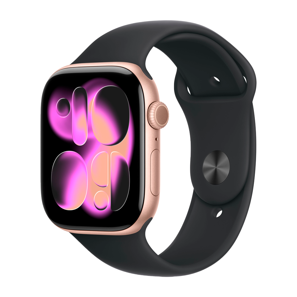 Умные часы Apple Watch Series 11 GPS, 46mm, Rose Gold Aluminium Case with Black Sport Band, M/L