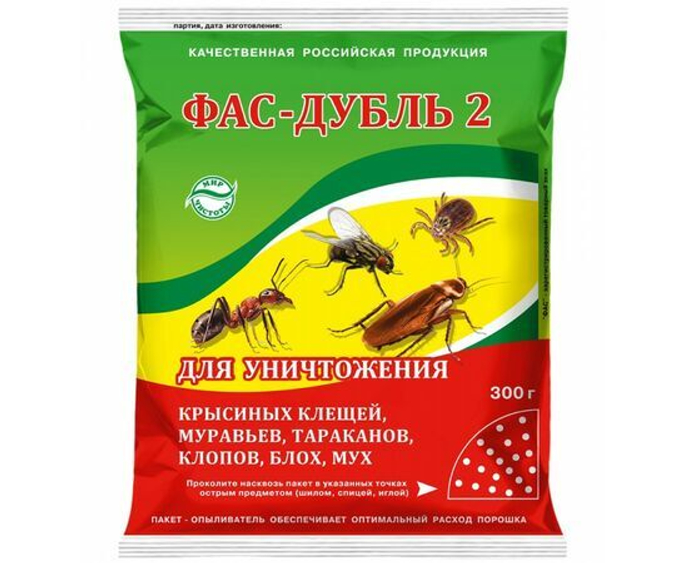 Фас-Дубль 2 от тараканов, муравьев, клопов, блох, мух, клещей 300г