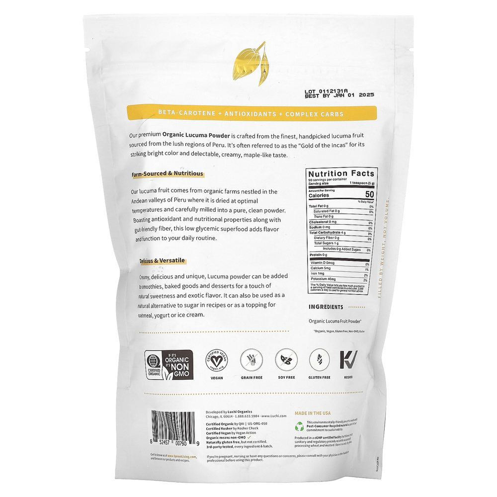 Sprout Living, Органический порошок Lucuma Superfood, 450 г (1 фунт)