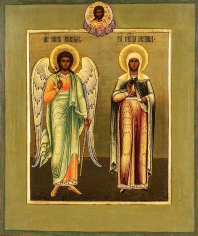 Икона святая Акилина и Ангел Хранитель на дереве на левкасе