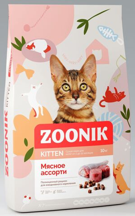 Cухой корм ZOONIK для котят Мясное ассорти 10 кг