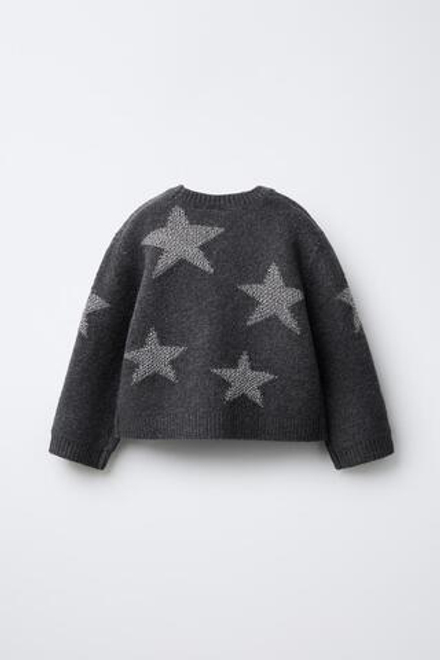 ZARA СВИТЕР С БЛЕСТЯЩИМИ ЗВЕЗДАМИ, СЕРЫЙ МЕЛАНЖ