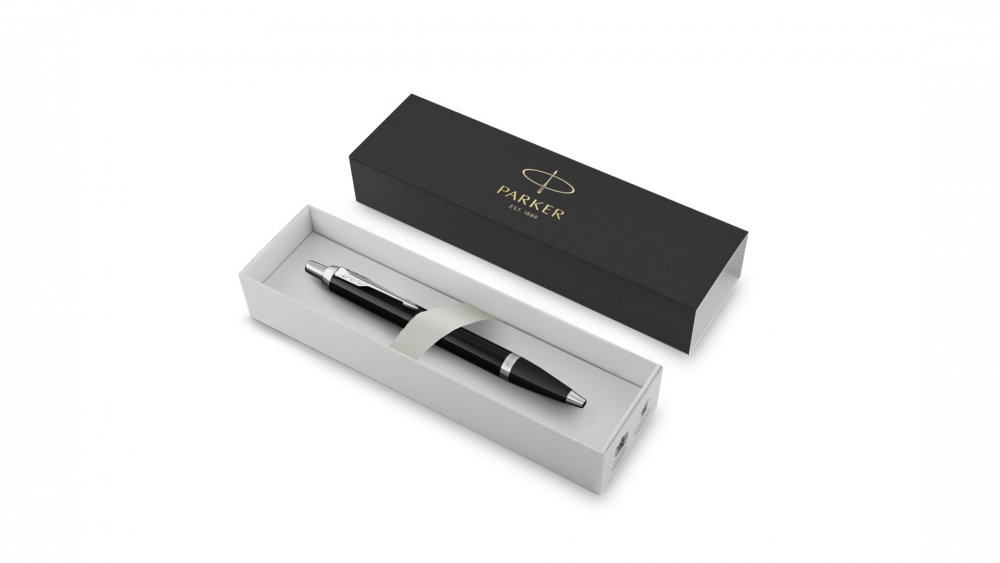 Шариковая ручка Parker IM Metal Black CT лак глянцевый, стержень: M, цвет чернил: blue, в подарочной упаковке.