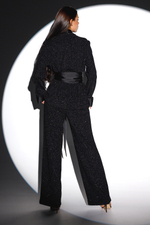 Костюм двойка из мерцающего трикотажа в черном оттенке